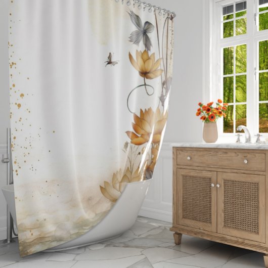 ゴールデンリリーのセレニティ：水彩ブラウンリリー シャワーカーテン