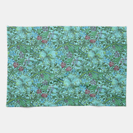 ゴールデンリリーヴィンテージフローラフラワーブルーピンクグリーン キッチンタオル