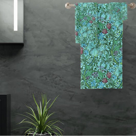 ゴールデンリリーヴィンテージフローラフラワーブルーピンクグリーン バスタオルセット