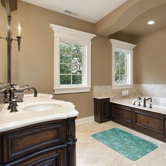 ゴールデンリリーヴィンテージフローラフラワーブルーピンクグリーン バスマット