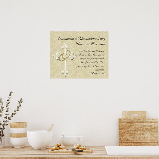 ゴールデンリングや輪とクロス、エレガントクリスチャン愛 ポスター (キッチン)