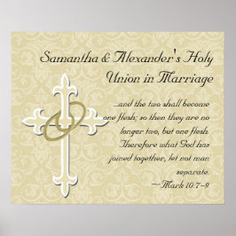ゴールデンリングや輪とクロス、エレガントクリスチャン愛 ポスター