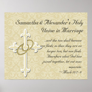 ゴールデンリングや輪とクロス、エレガントクリスチャン愛 ポスター