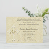 ゴールデンリングや輪とクロス、エレガントクリスチャン愛 招待状 (スタンド正面)