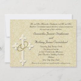 ゴールデンリングや輪とクロス、エレガントクリスチャン愛 招待状