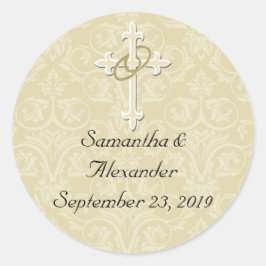 ゴールデンリングや輪とクロス、クリスチャン封筒用シール ラウンドシール