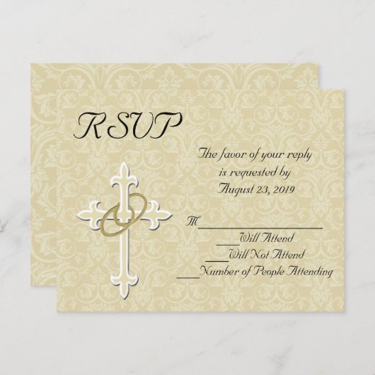 ゴールデンリングや輪クリスチャンウェディングRSVPカード 出欠カード (正面/裏面)