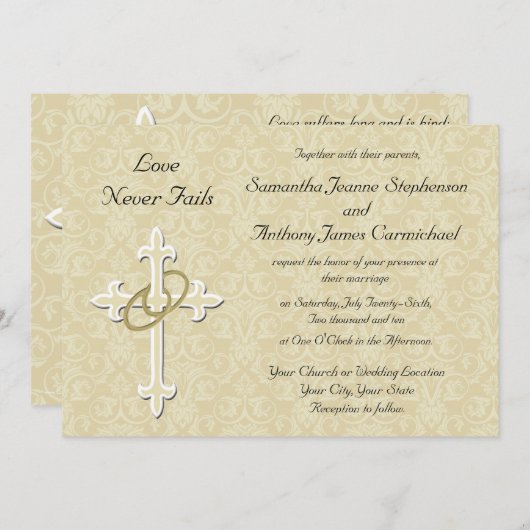 ゴールデンリングや輪クリスチャン結婚式招待状 招待状 (正面/裏面)