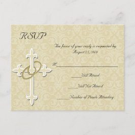 ゴールデンリングや輪（クロス付き）、クリスチャンRSVP返信 インビテーションポストカード