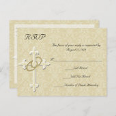 ゴールデンリングや輪(クロス付き)、クリスチャンRSVP返信 インビテーションポストカード (正面/裏面)