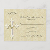 ゴールデンリングや輪(クロス付き)、クリスチャンRSVP返信 インビテーションポストカード (正面)