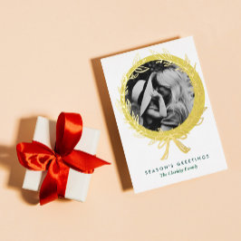 ゴールデンリースフレームフォトゴールドフォイルホリデーカード 箔シーズンカード