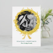 ゴールデンリースフレームフォトゴールドフォイルホリデーカード 箔シーズンカード (立ち正面)