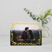 ゴールデンリースメリークリスマスフォトデザイン 箔シーズンポストカード (立ち正面)