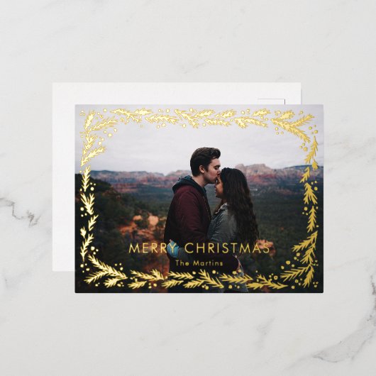 ゴールデンリースメリークリスマスフォトデザイン 箔シーズンポストカード (正面/裏面)