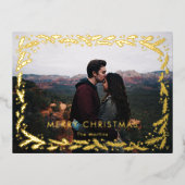 ゴールデンリースメリークリスマスフォトデザイン 箔シーズンポストカード (正面)