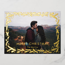 ゴールデンリースメリークリスマスフォトデザイン 箔シーズンポストカード