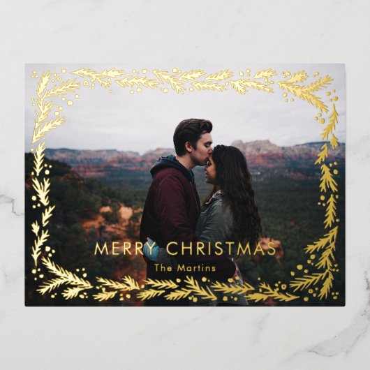 ゴールデンリースメリークリスマスフォトデザイン 箔シーズンポストカード (正面)