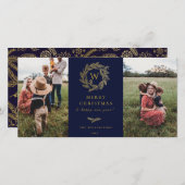 ゴールデンリースモノグラムホリデイ2フォトカードブルー シーズンカード (正面/裏面)