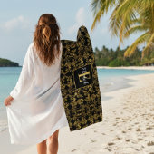 ゴールデンリーフとブラックラグジュアリー |モノグラムカスタム ビーチタオル