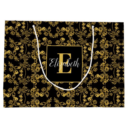 ゴールデンリーフとブラックラグジュアリー |モノグラムカスタム ラージペーパーバッグ (裏面)