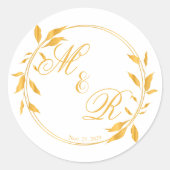 ゴールデンリーフィーリースモノグラムの結婚式の引き出物 ラウンドシール (正面)