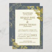 ゴールデンリーフウッドランドエレガンスボタニカル結婚ズ 招待状 (正面/裏面)