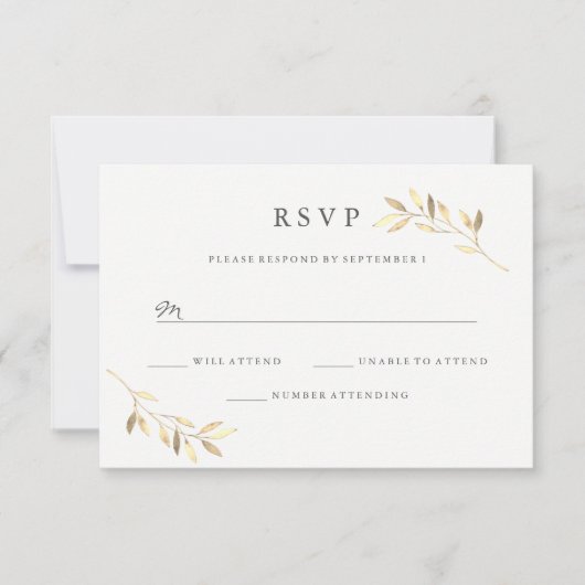 ゴールデンリーフガーデンウェディング デジタルまたは印刷RSVP 招待状 (正面)
