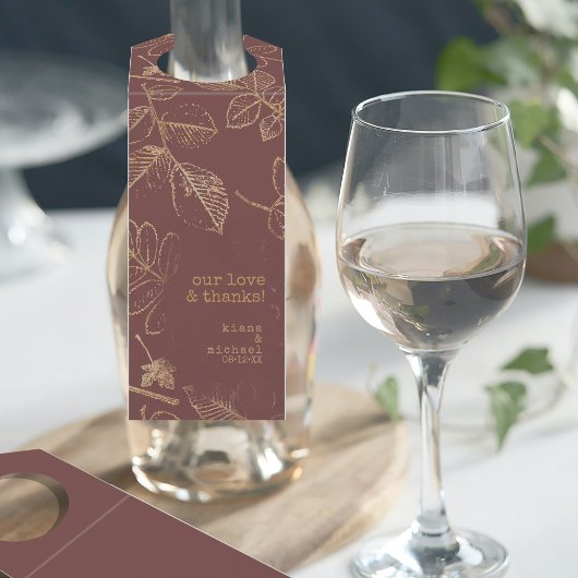 ゴールデンリーフパタ結婚ーンの金ゴールド/バーガンディID655 ボトルネックタグ