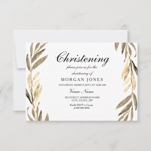 ゴールデンリーフボーイまたはガール《キリスト教》洗礼式や命名式招待状 招待状 (正面)