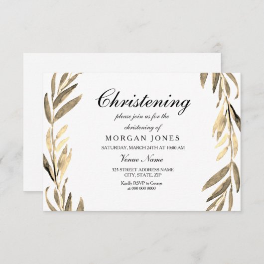 ゴールデンリーフボーイまたはガール《キリスト教》洗礼式や命名式招待状 招待状 (正面/裏面)