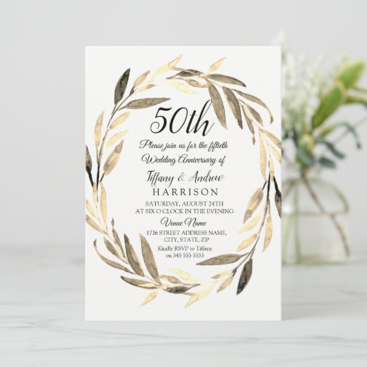 ゴールデンリーフリース結婚50周年記念招待状 招待状 (スタンド正面)