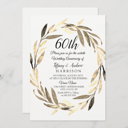 ゴールデンリーフリース結婚60周年招待状 招待状 (正面/裏面)