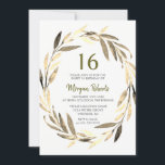 ゴールデンリーフリース16thバースデーパーティーへの招待 招待状<br><div class="desc">ゴールデンリーフリース16th Birthday Party Invitation Matching collection in Niche and Nest store.アートワーク(www.EssemCreatives.etsy.com)</div>