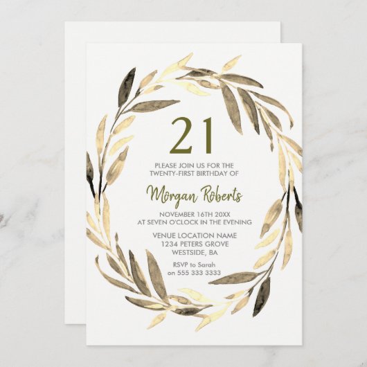 ゴールデンリーフリース21st誕生日パーティの招待状 招待状 (正面/裏面)