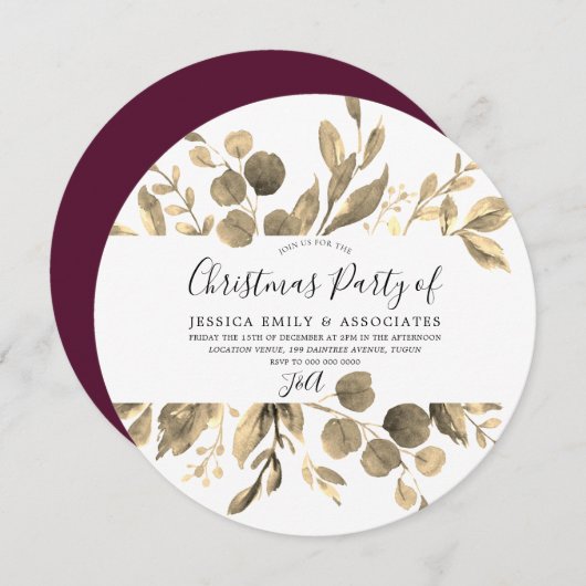 ゴールデンリーフ&バーガンディーオフィスクリスマスパーティー 招待状 (正面/裏面)