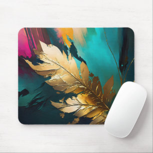 ゴールデンリーフ - 抽象的な植物のモダンアート マウスパッド