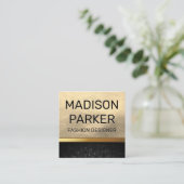 ゴールデンレザーとメタリックトリム |幾何学的 スクエア名刺 (スタンド正面)