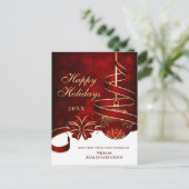 ゴールデンレッドクリスマスボールのグリーティ企業のング シーズンポストカード (スタンド正面)