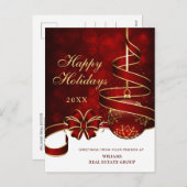 ゴールデンレッドクリスマスボールのグリーティ企業のング シーズンポストカード (正面/裏面)