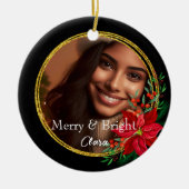 ゴールデンレッドグリーンクリスマスリースカスタム写真 セラミックオーナメント (正面)