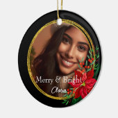ゴールデンレッドグリーンクリスマスリースカスタム写真 セラミックオーナメント (左)