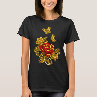 ゴールデンレッドバタフライフラワープラントフローリストギフト Tシャツ
