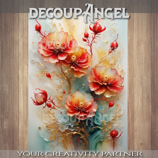 ゴールデンレッドフローラエレガンス – デクページ –  薄葉紙