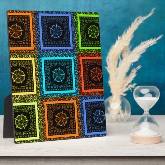 ゴールデンレッドブルーグリーンマサイ伝統的カラー フォトプラーク (側面)