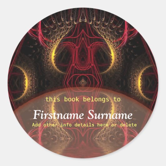 ゴールデンレッドマッシュルームフラクタルアート蔵書票シール ラウンドシール (正面)
