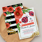 ゴールデンレッドラディバグ水色カップル赤ちゃんシャワー 招待状