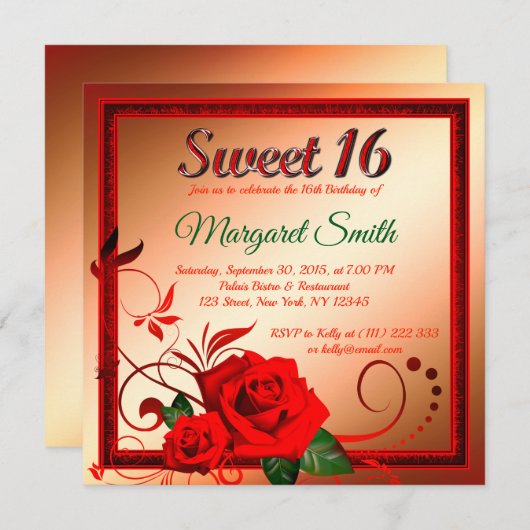 ゴールデンレッドローズスイート16インビテーション 招待状 (正面/裏面)