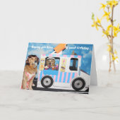 ゴールデンレトリエバーアイスクリームトラック誕生日 カード (黄色い花)