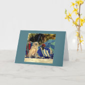 ゴールデンレトリエバーアットザビーチカード カード (黄色い花)